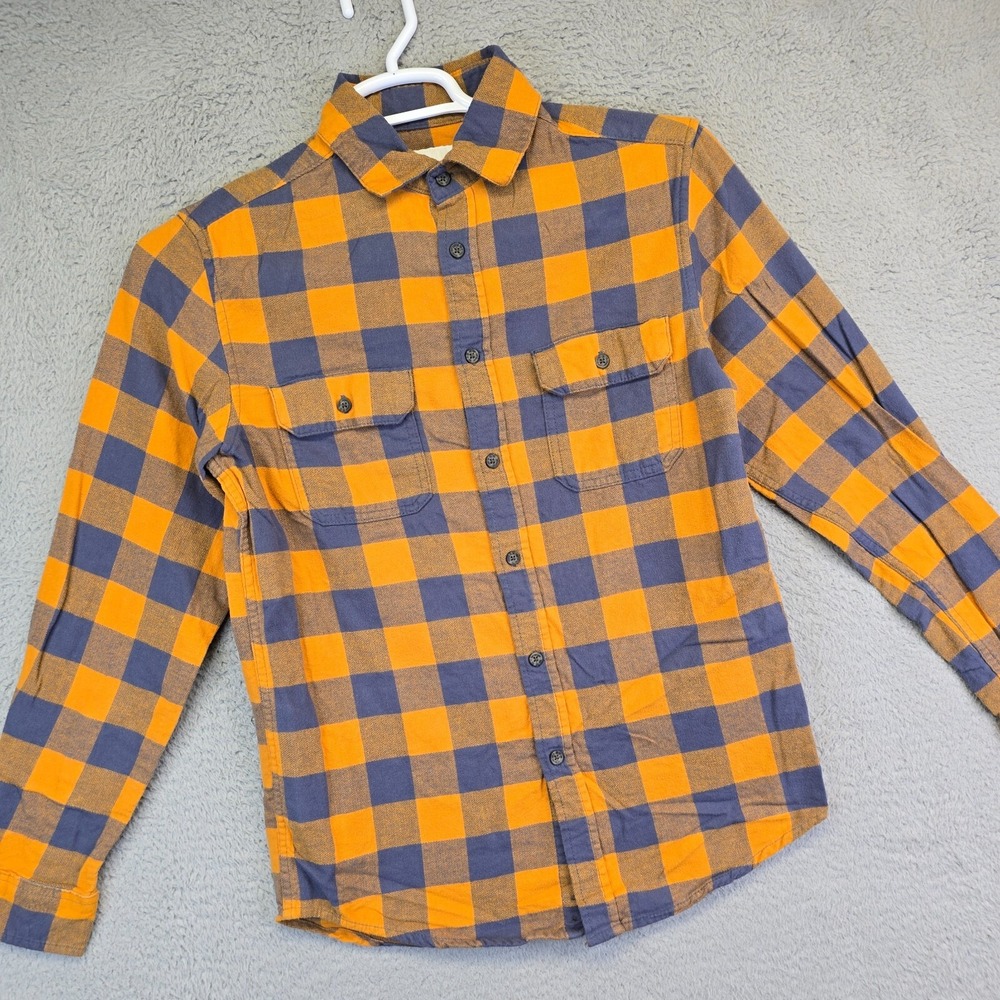 Goodfellow Shirt Mens S Orange Blue Flannel Check Plaid Standard Fit‎ Cabincore